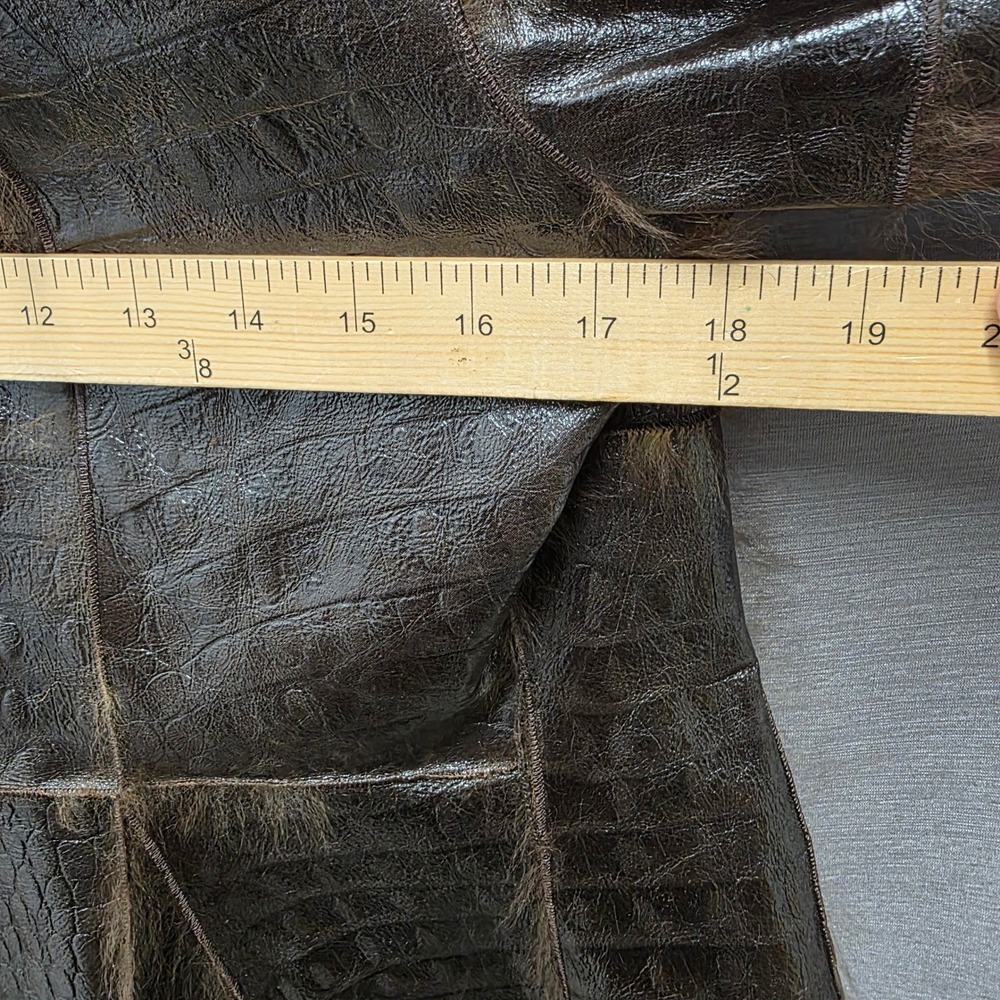 Bebe Vintage Y2K Brown Croc Embossed Leather Jacket Rabbit Fur Trim Small - Picture 9 of 9